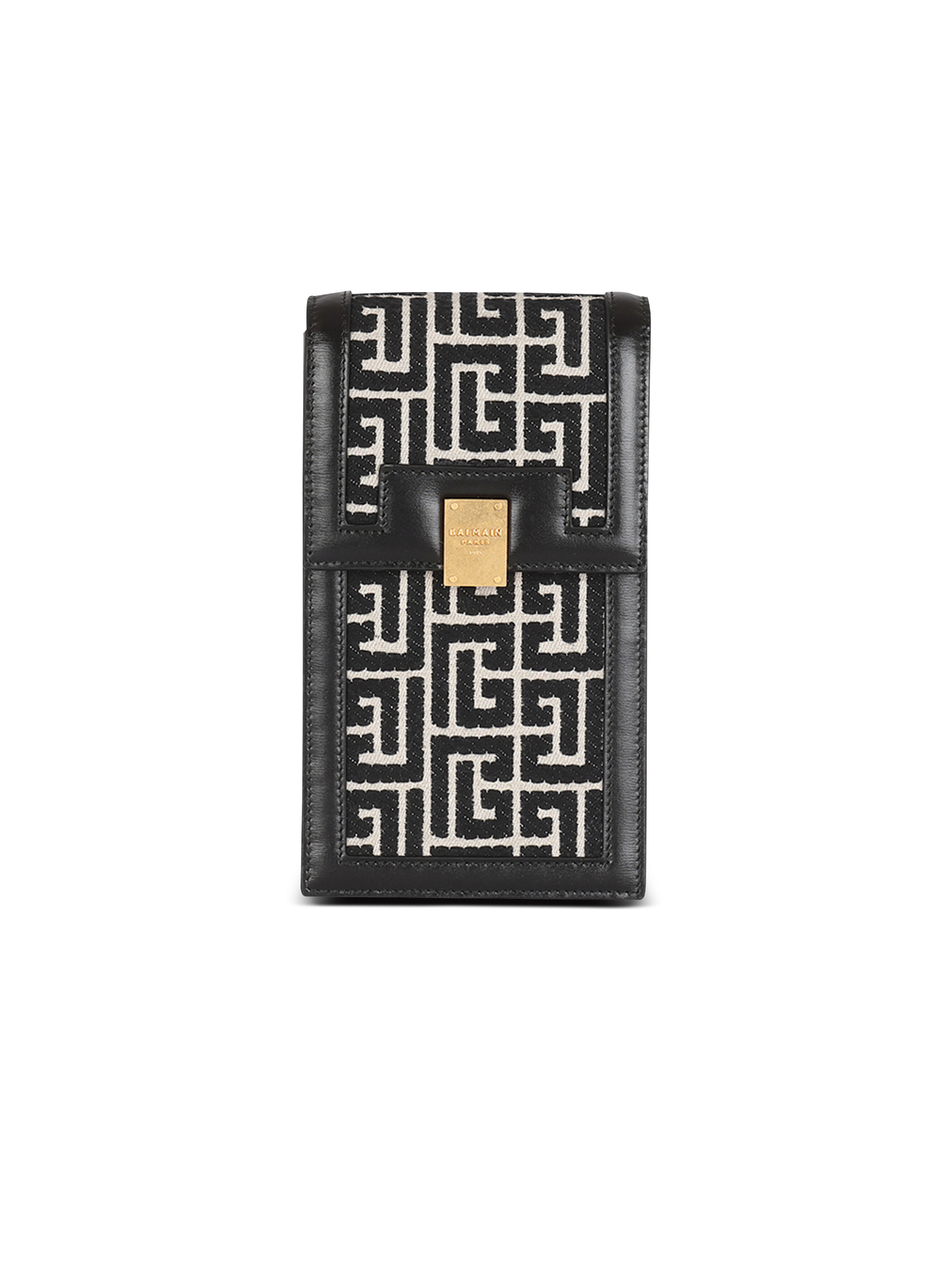 Bicolor jacquard phone case with leather panels - 1
