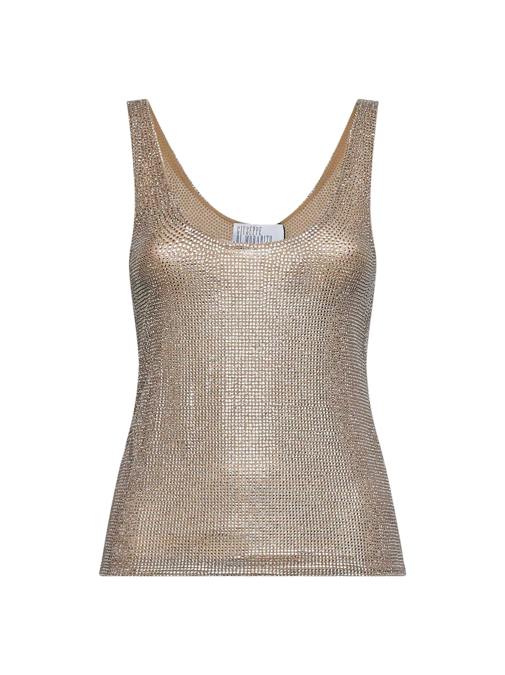 Silver crystal-embellished tulle tank top - 1