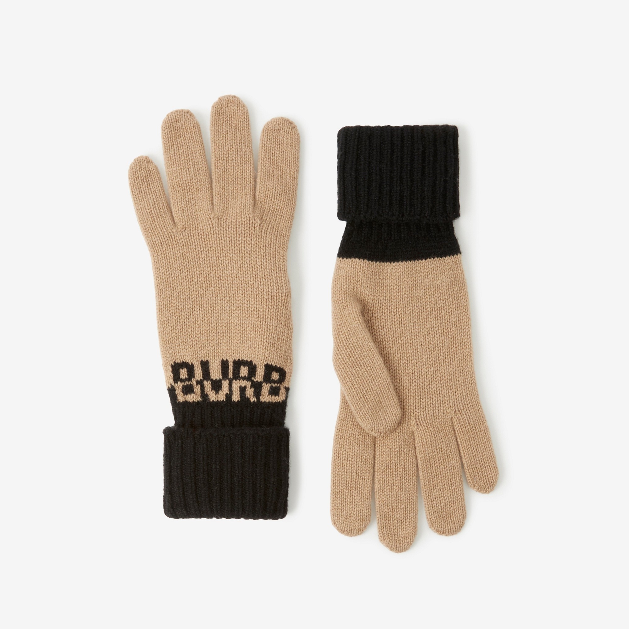 Logo Intarsia Two-tone Cashmere Gloves - 1