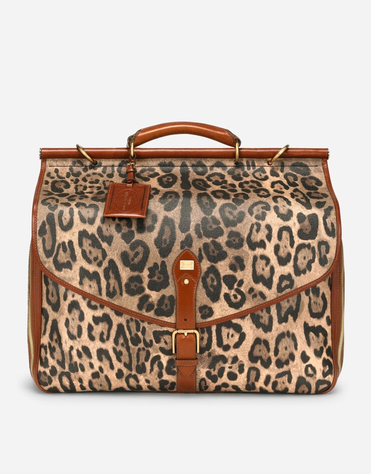 Medium travel bag in leopard-print Crespo with branded plate - 1