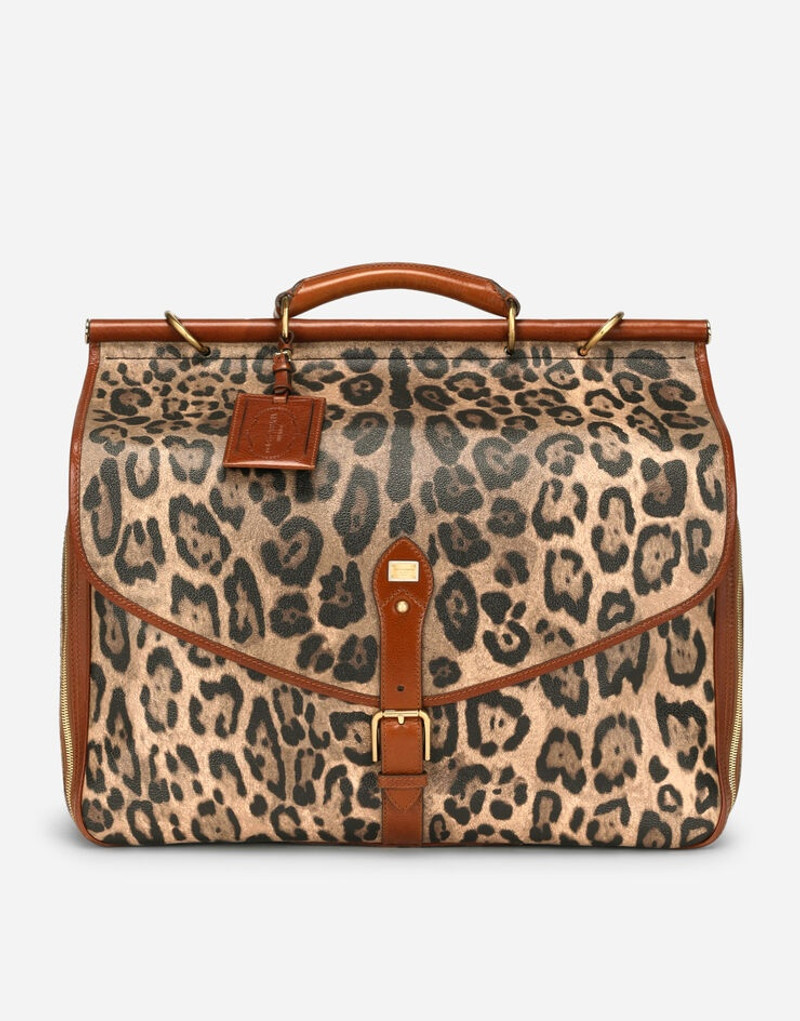 Medium travel bag in leopard-print Crespo with branded plate 1