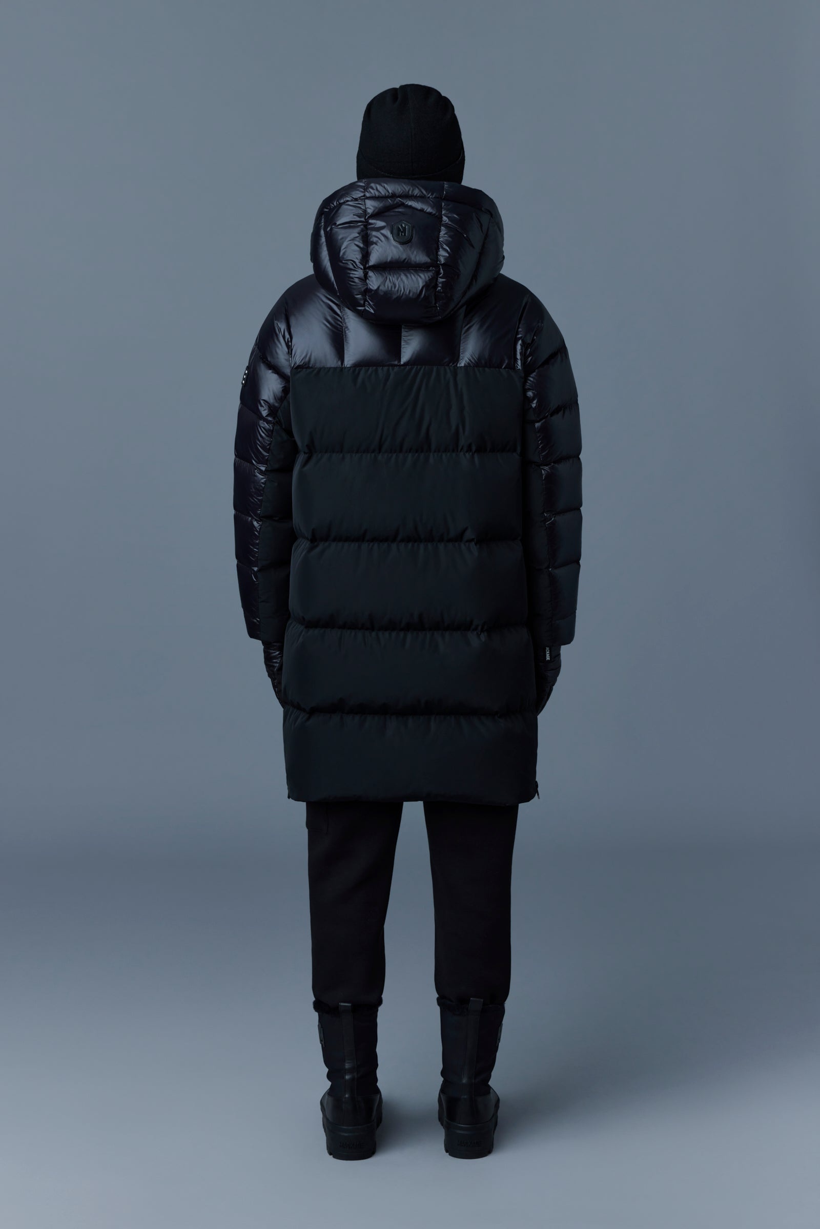KAZUYA mixed-media down coat with hood - 4