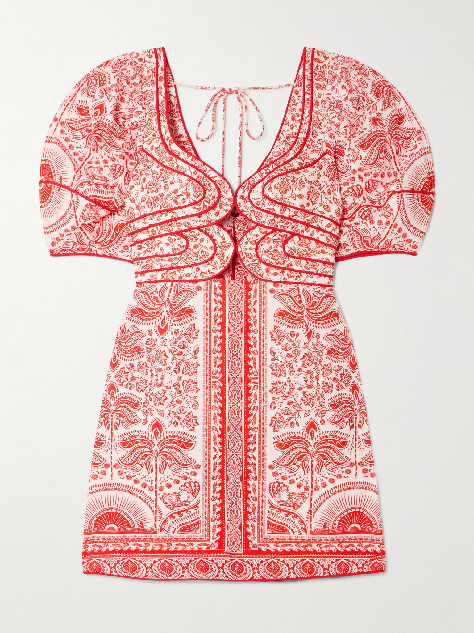 River Ride cutout floral-print linen-blend mini dress Red - 1