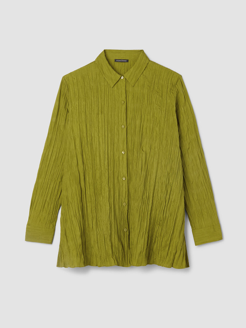 Crinkle Silk Habutai Classic Collar Shirt 1