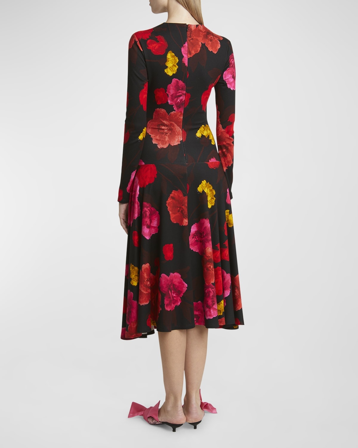 Ruched Floral Long-Sleeve Midi Dress - 4