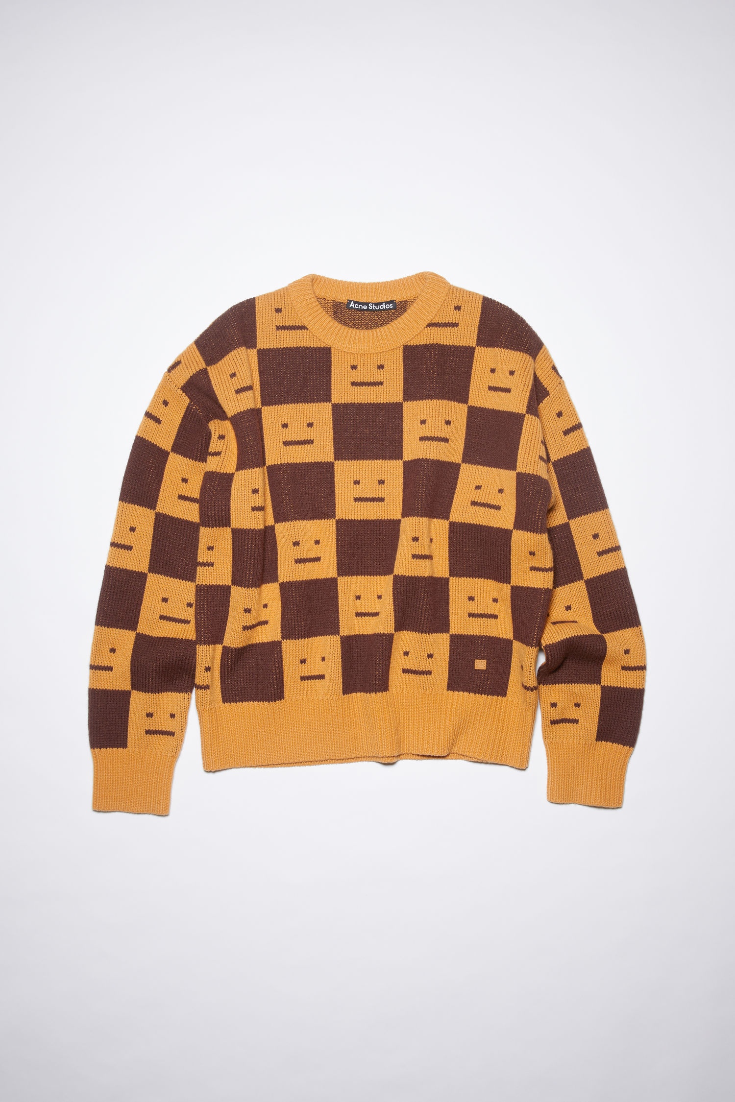 Crew neck wool sweater - Ochre orange/coffee brown - 1