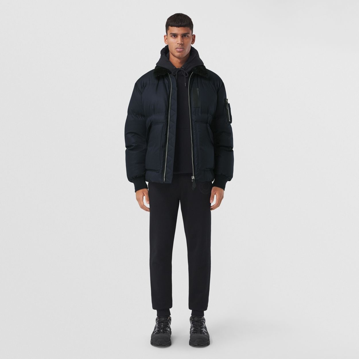 Shearling Collar Cotton Gabardine Puffer Jacket - 1