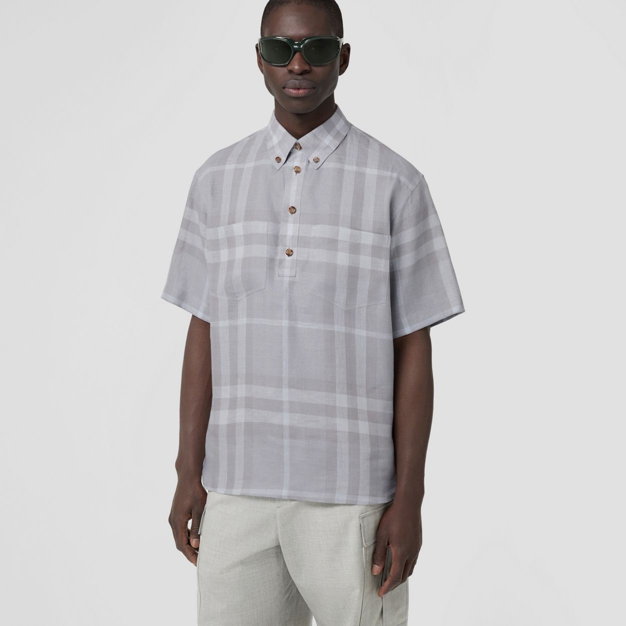 Short-sleeve Check Linen Shirt - 5