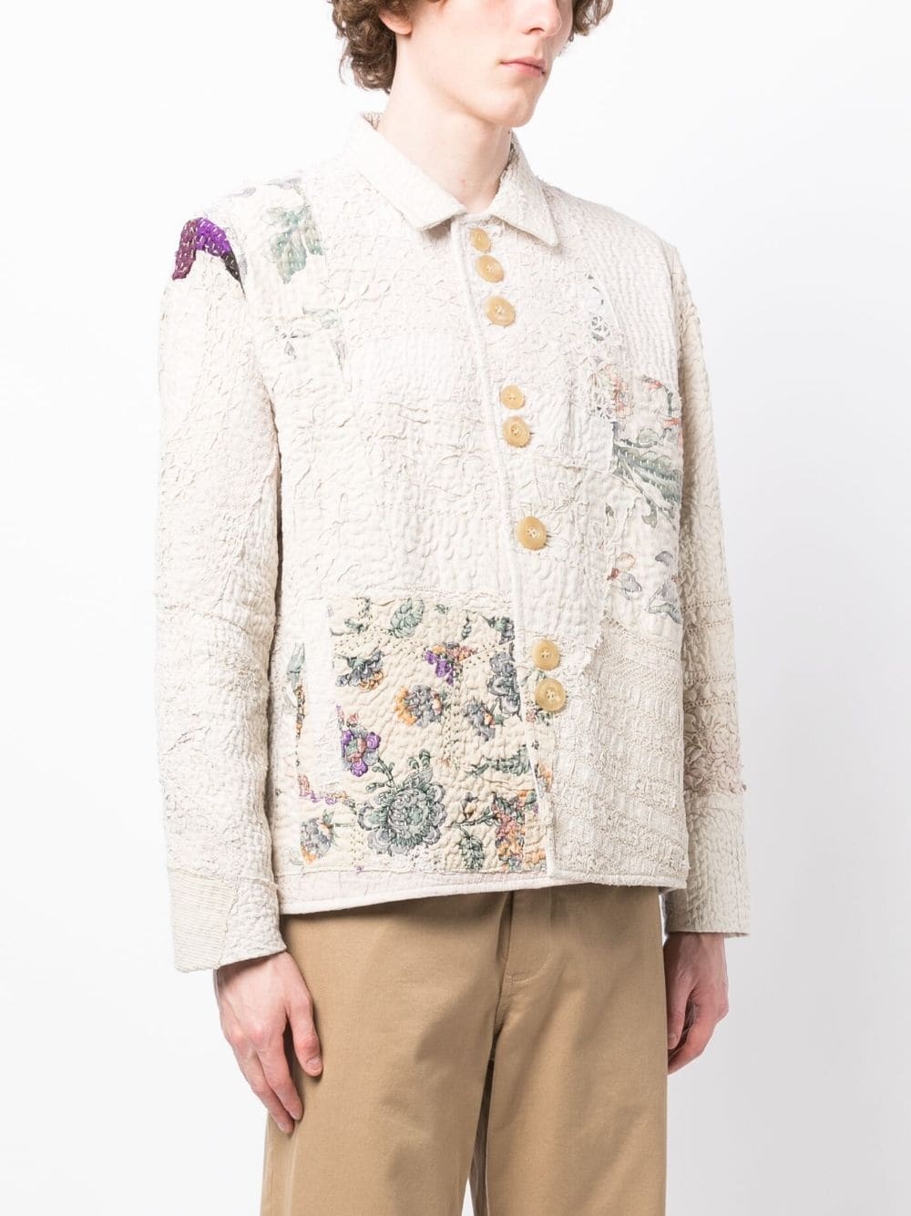 embroidered-patchwork cotton shirt jacket - 3