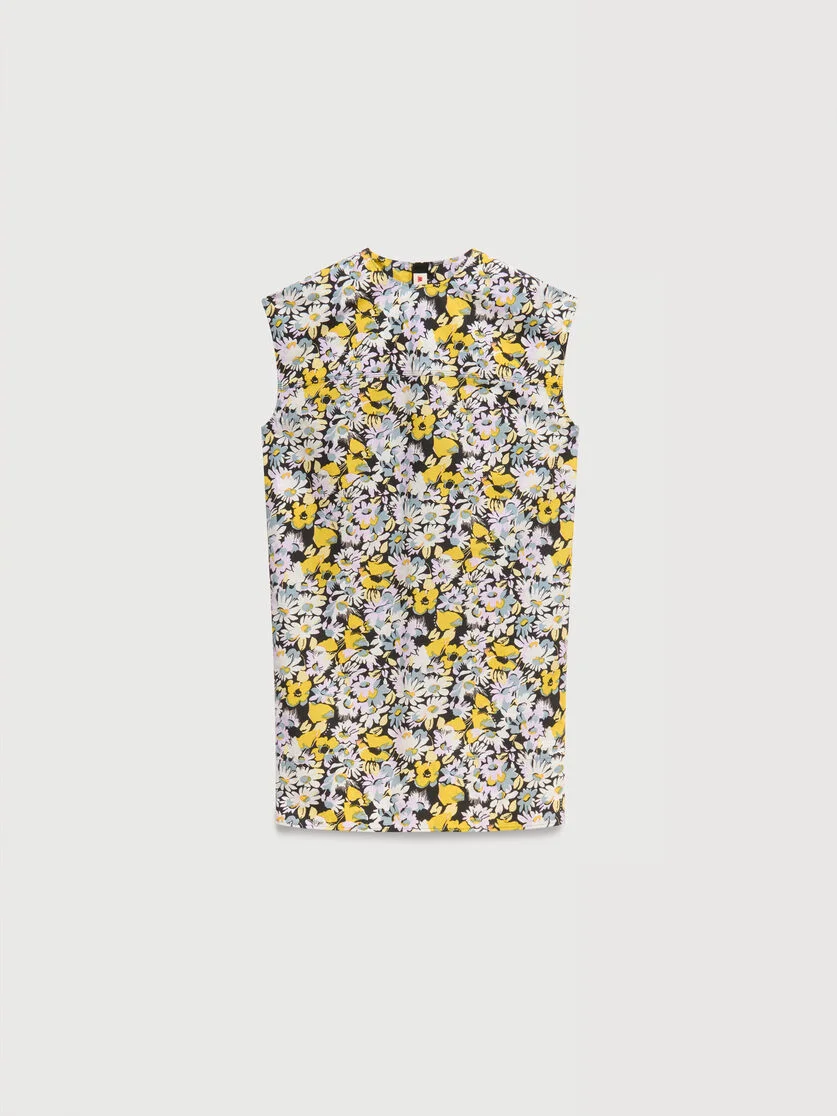 YELLOW AND BLACK POPLIN DRESS WITH POP FLOWERS PRINT - 1
