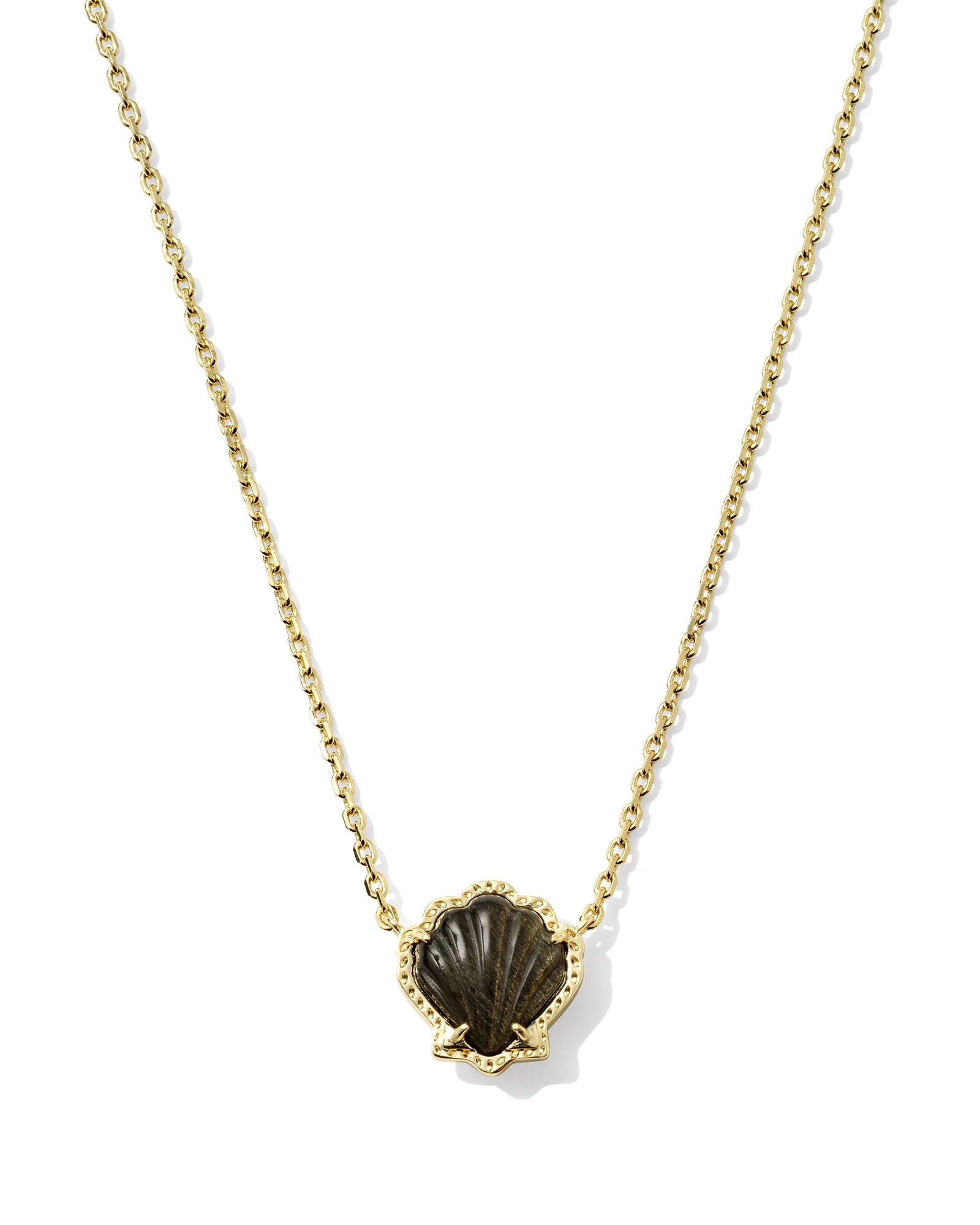 Brynne Gold Shell Short Pendant Necklace in Golden Obsidian - 1