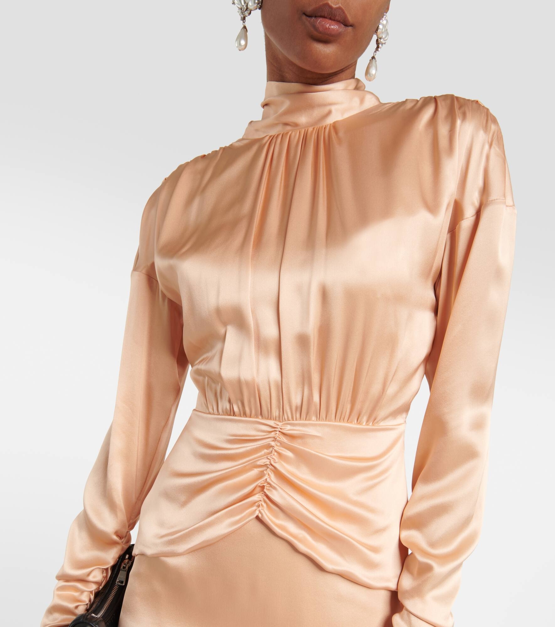 Tie-neck silk satin midi dress - 4