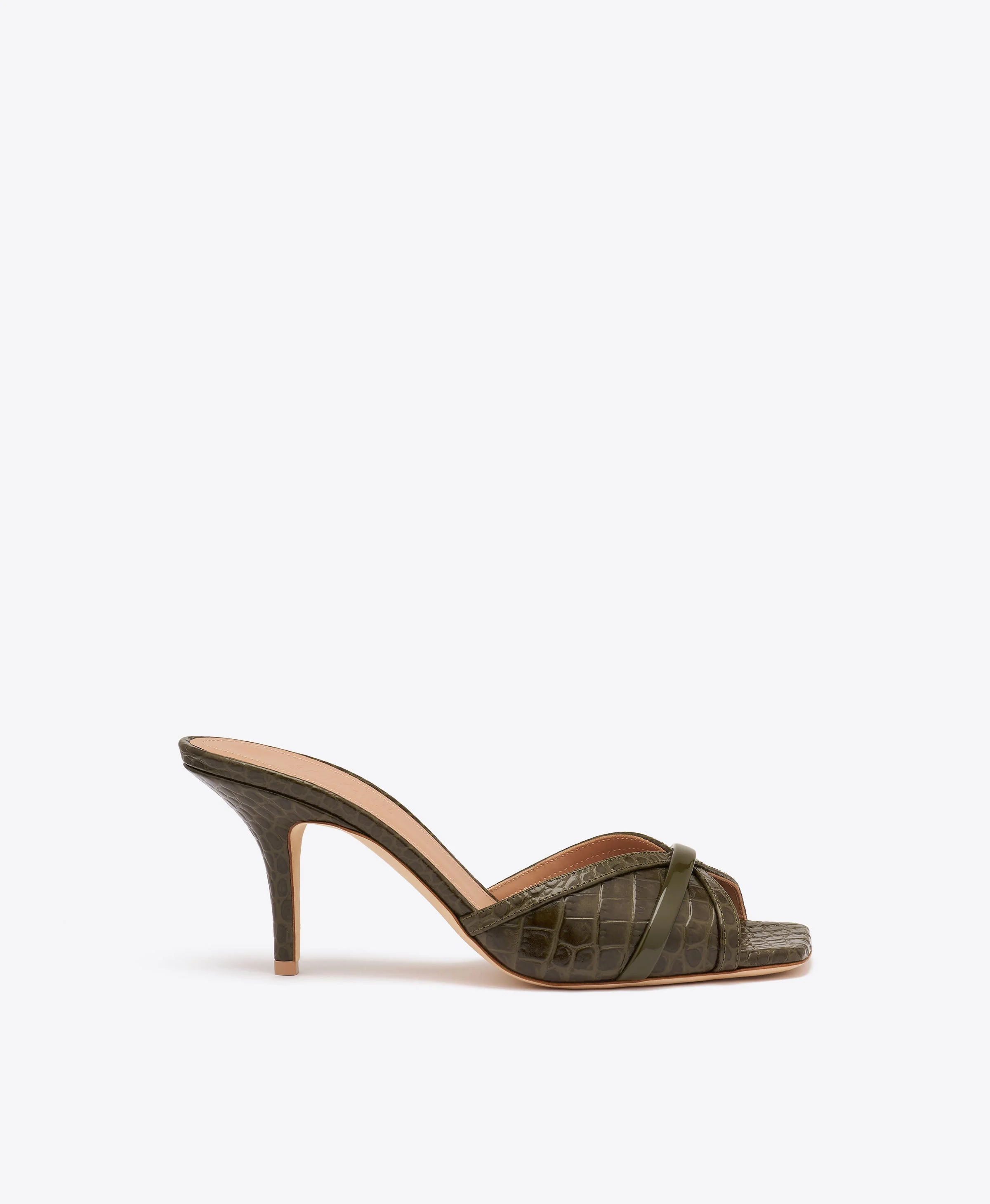 Perla 70 Dark Green Croc-Embossed Leather Sandals - 1