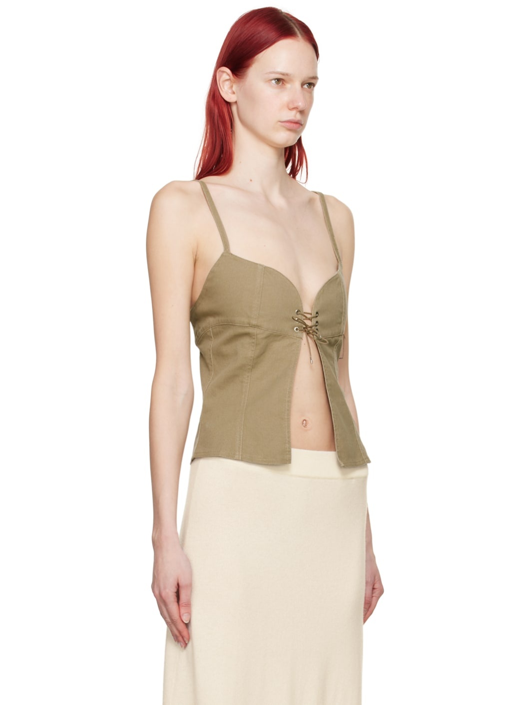 Beige Cleavage Denim Tank Top - 2