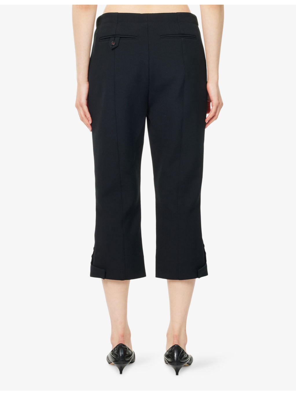 Buttoned Cuffs Crop-Leg Stretch-Woven Trousers - 4