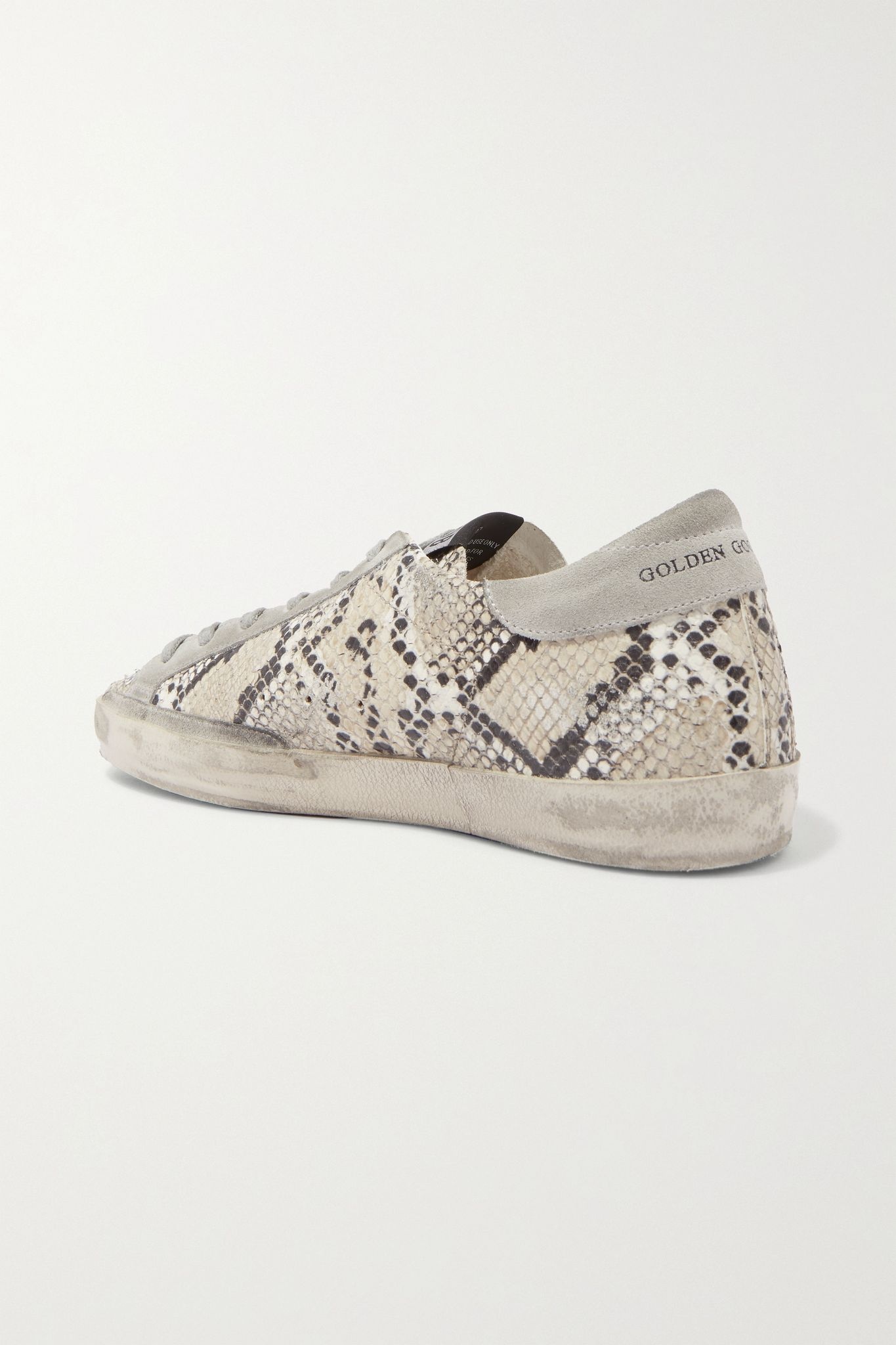 Superstar distressed snake-effect leather and suede sneakers - 4