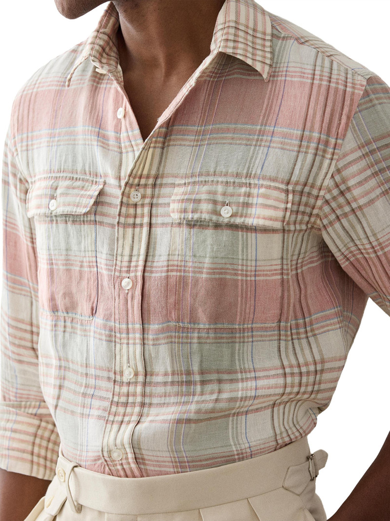 Men's Plaid Linen Long-Sleeve Sport Shirt - Raspberry 7