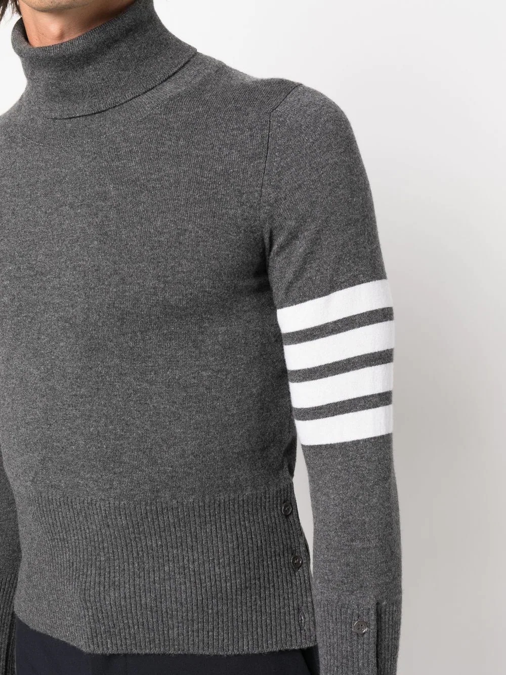 CLASSIC TURTLE NECK PULL OVER WITH WHITE 4-BAR STRIPE IN CASHMERE - 5