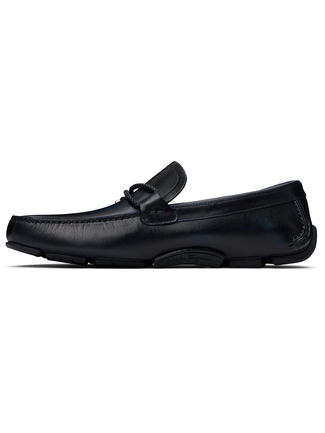 Navy Gancini Ornament Driver Loafers - 3