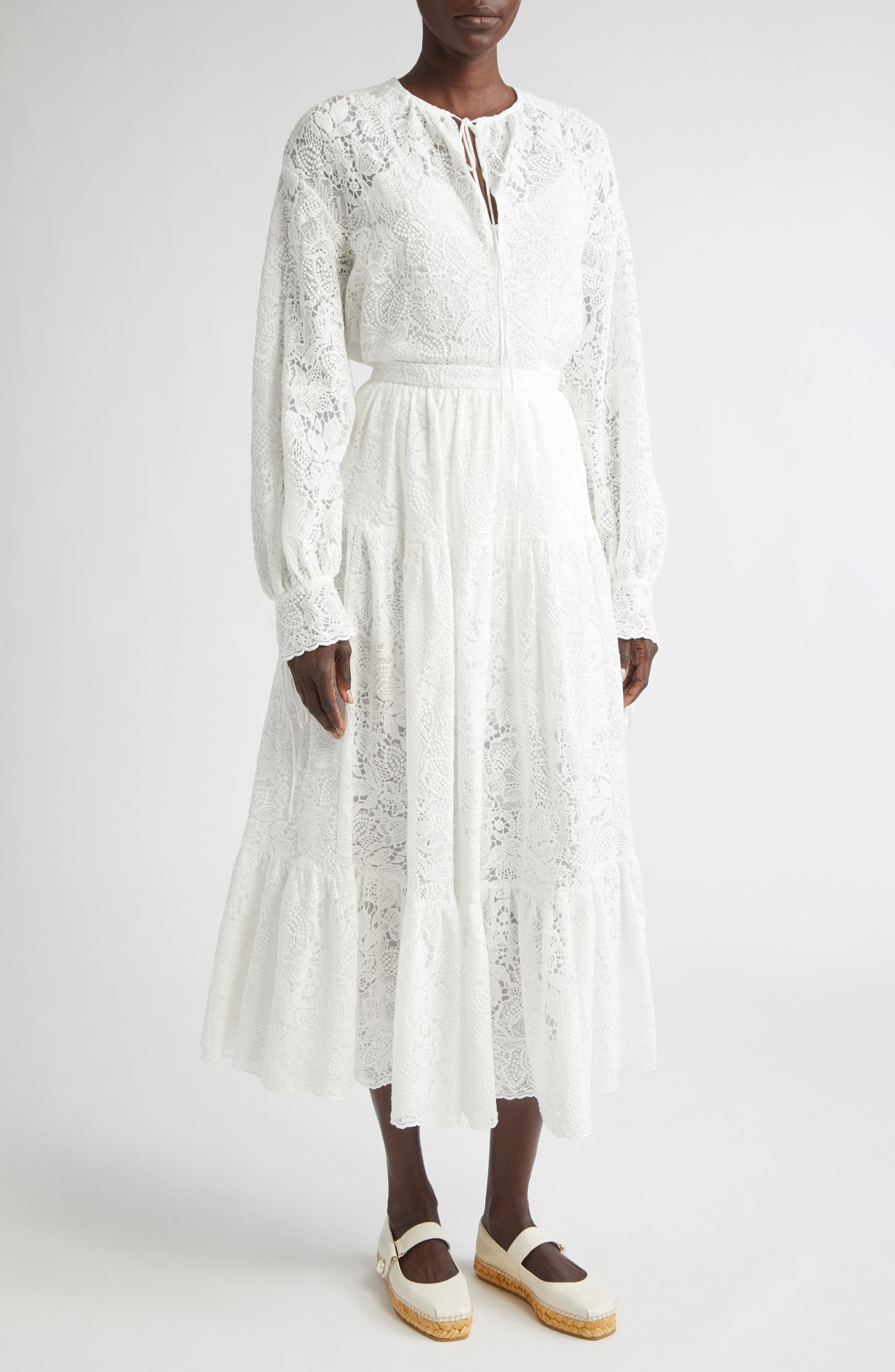 Erdem Tiered Full Volume Lace Skirt in Ivory at Nordstrom - 2