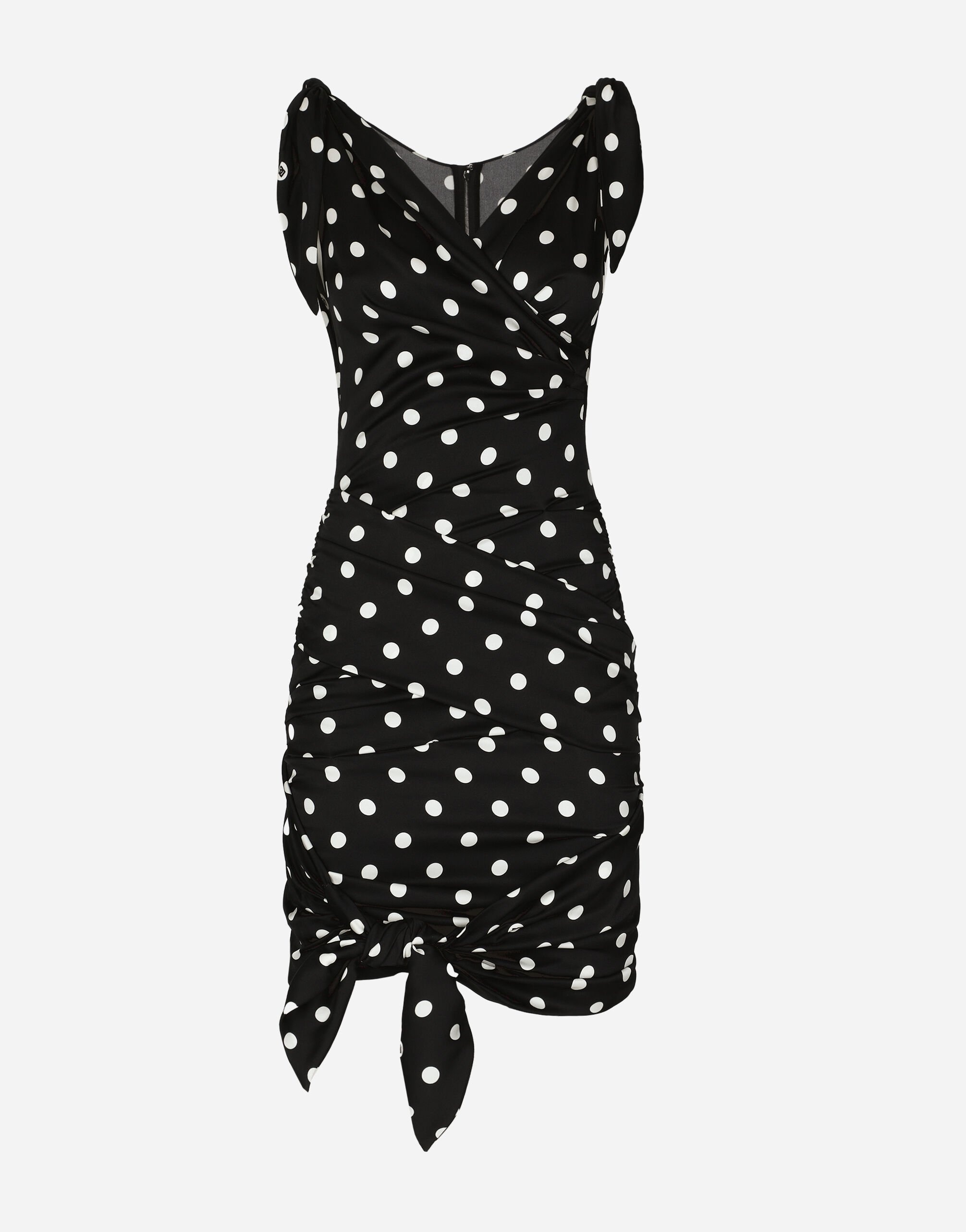 Charmeuse midi dress with draping and polka-dot print - 1