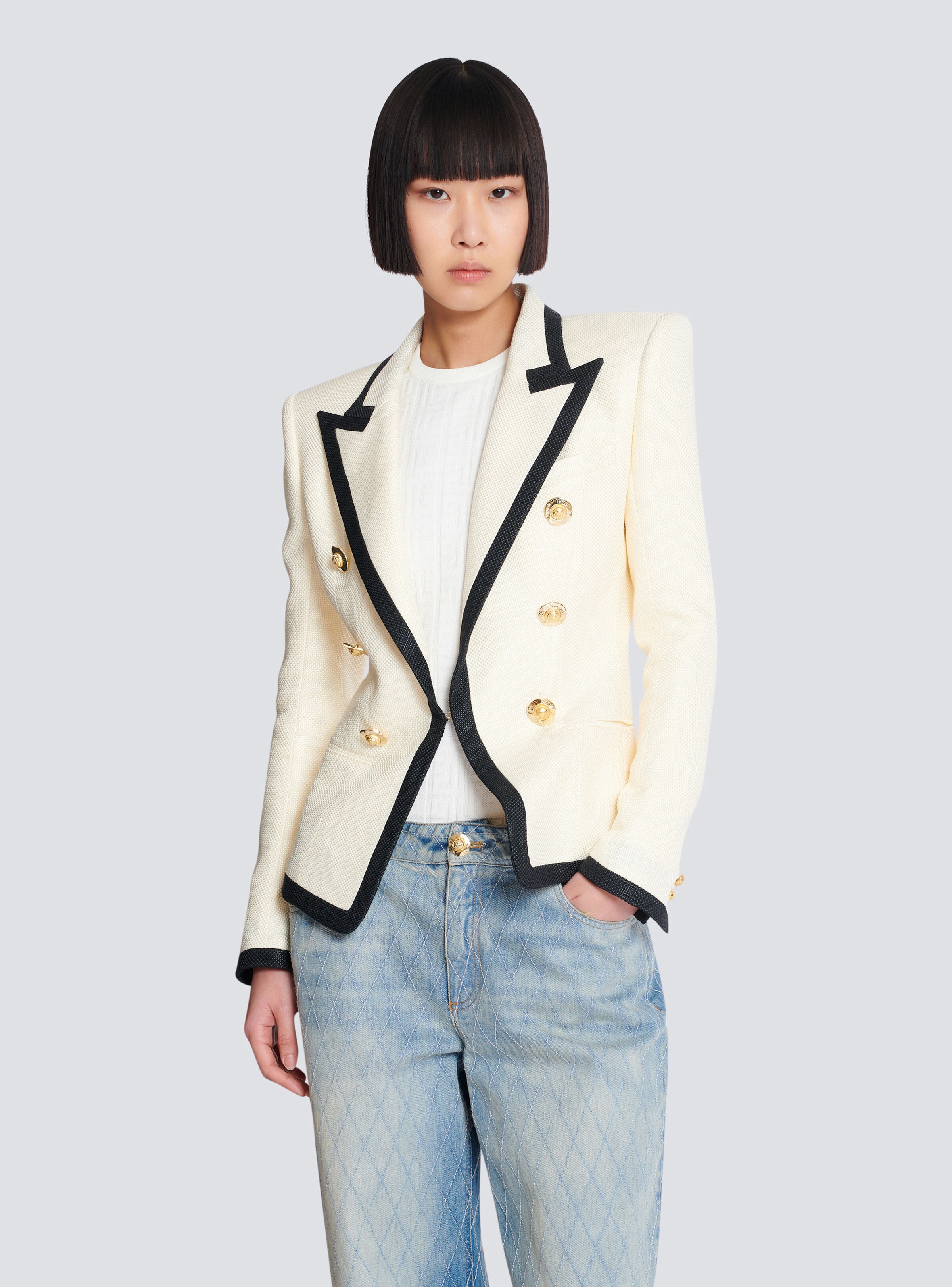 Fitted two-tone basketweave jacket - 7
