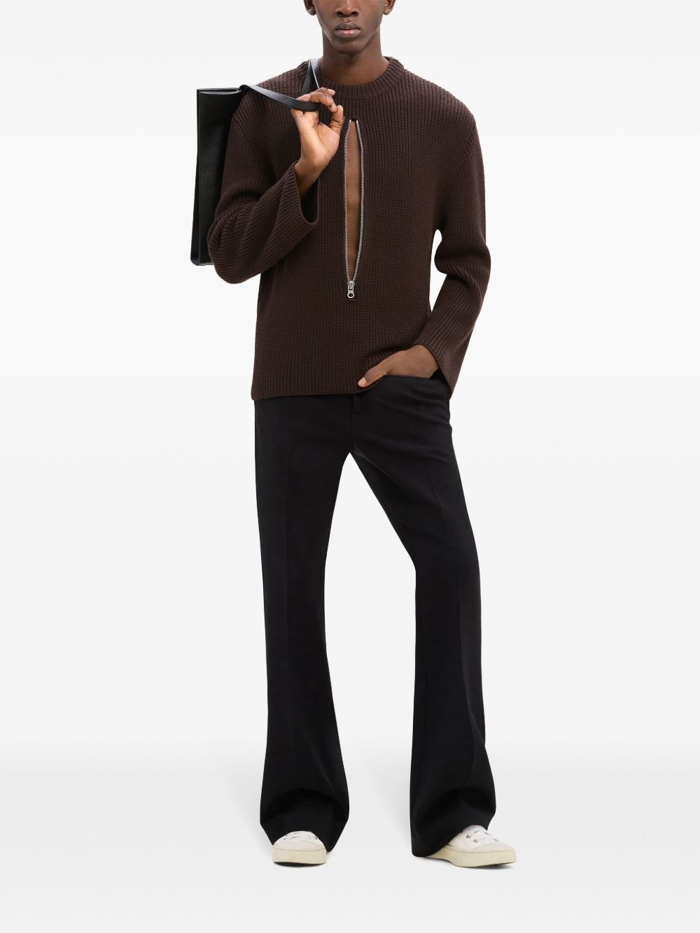 zipped ribbed wool sweater - 2