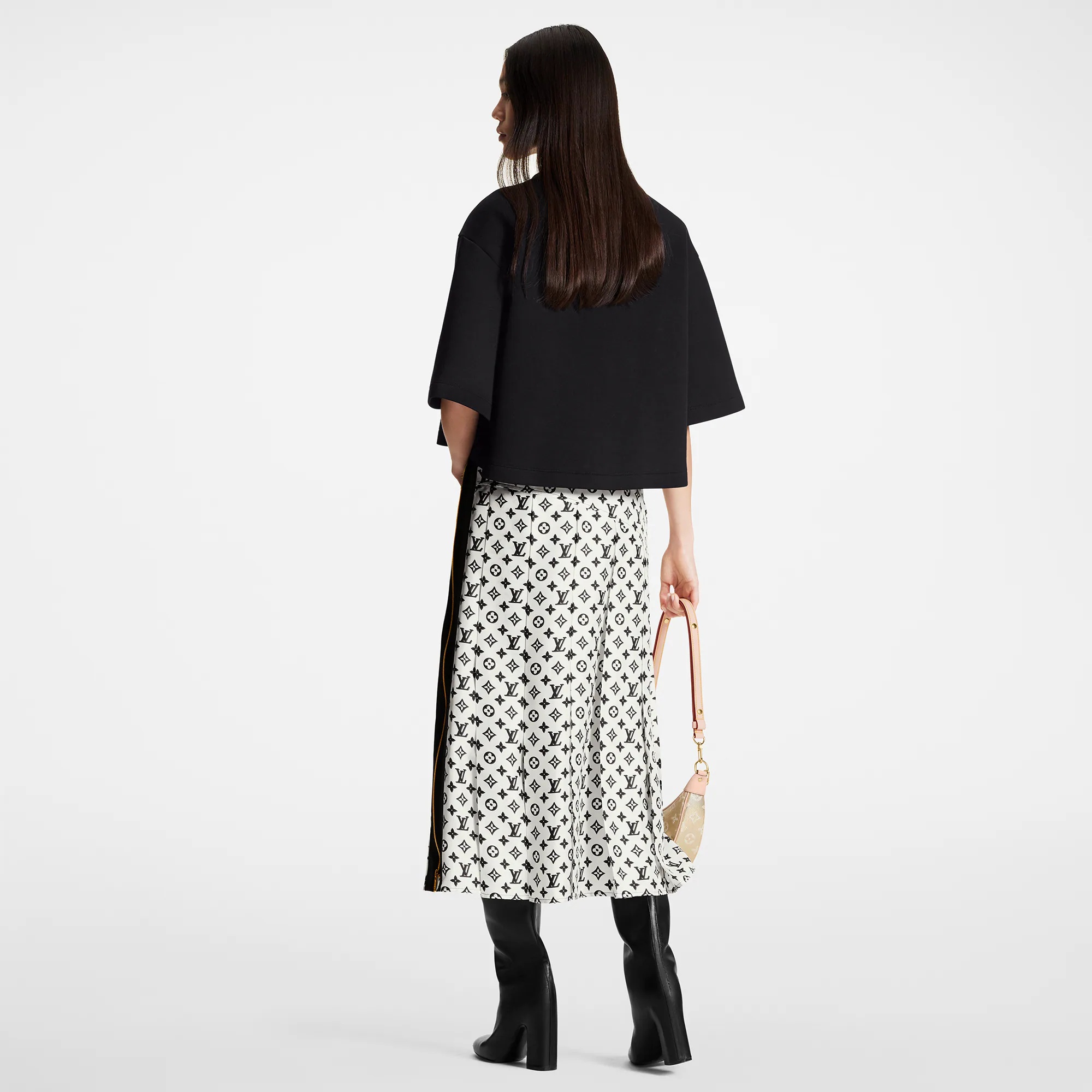 3D Monogram Asymmetrical Pleat Midi Skirt - 3