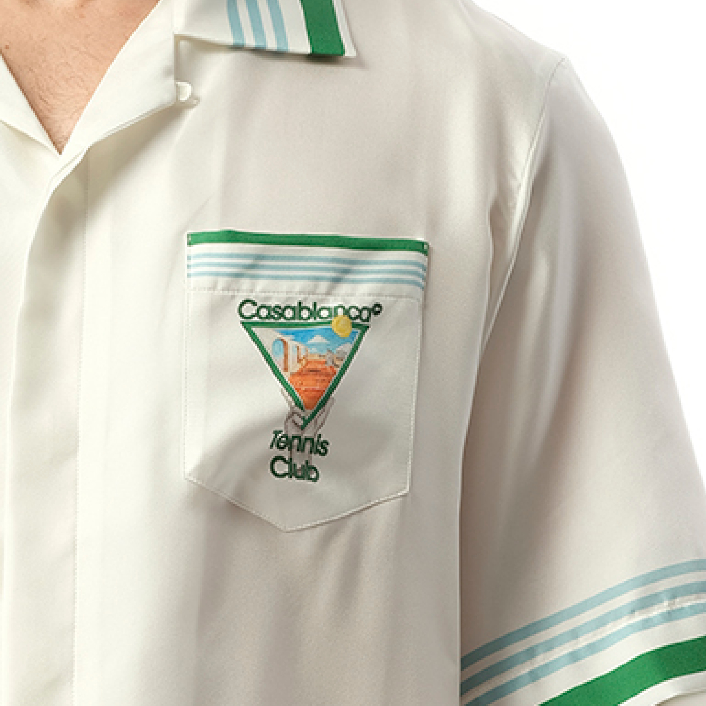 Metaphysical Tennis Icon Cuban Collar Shirt in White/Green - 3