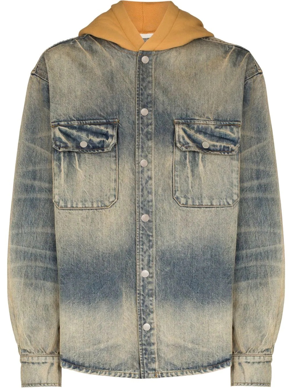 logo-embroidered hooded denim overshirt - 1