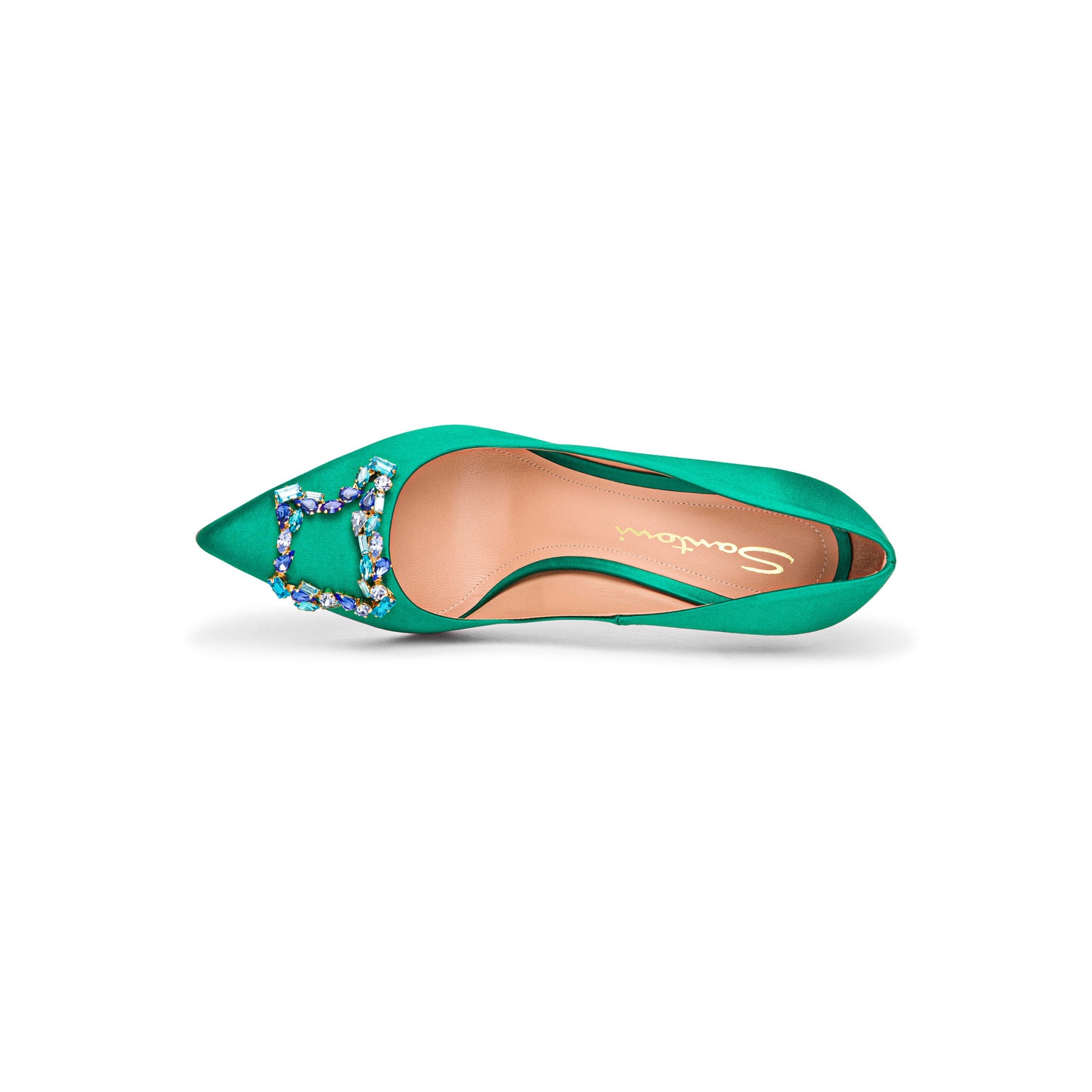 Women's green satin high-heel Santoni Sibille pump - 4
