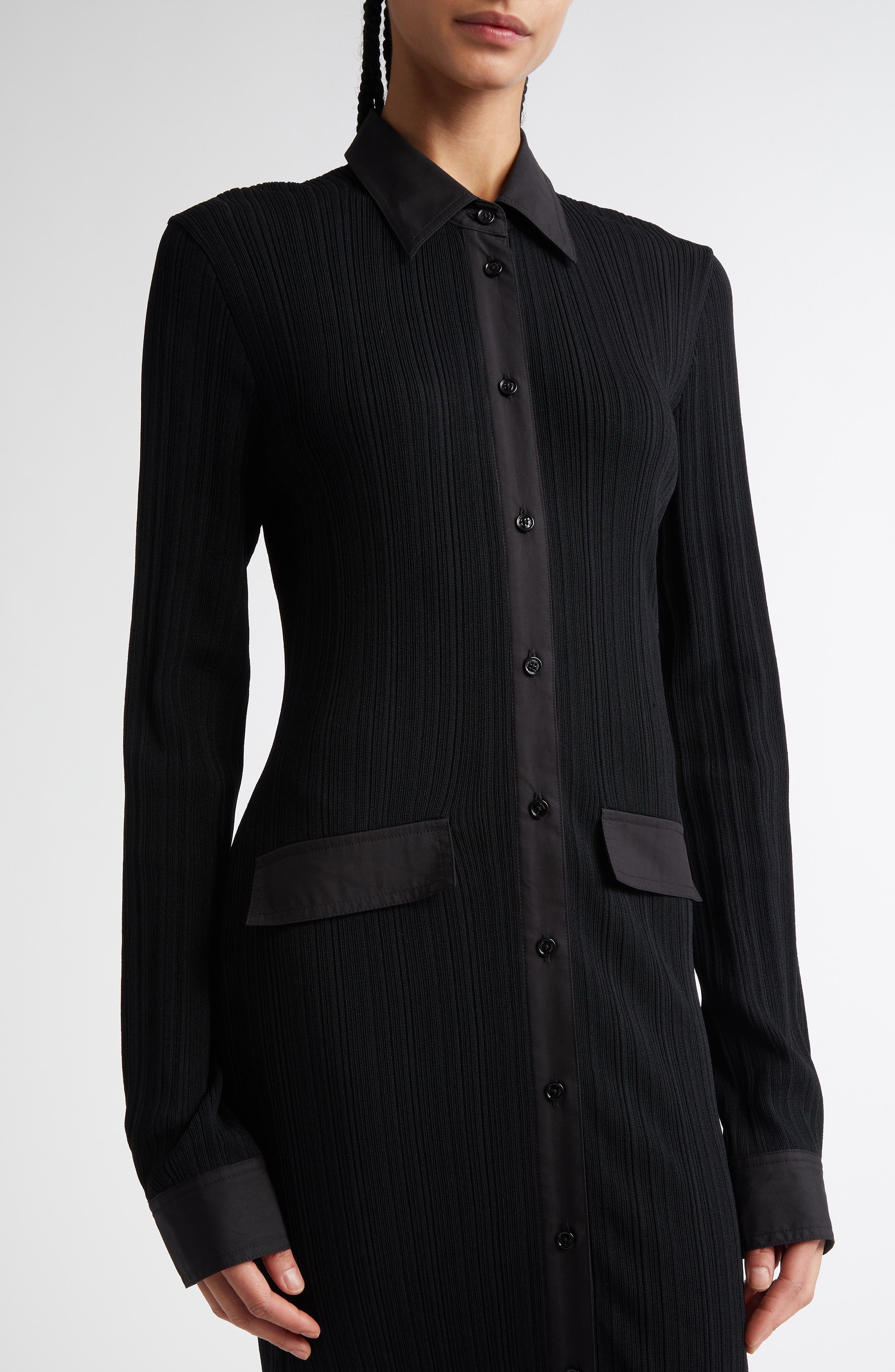 TOTEME Long Sleeve Rib Maxi Shirtdress in Black at Nordstrom - 4