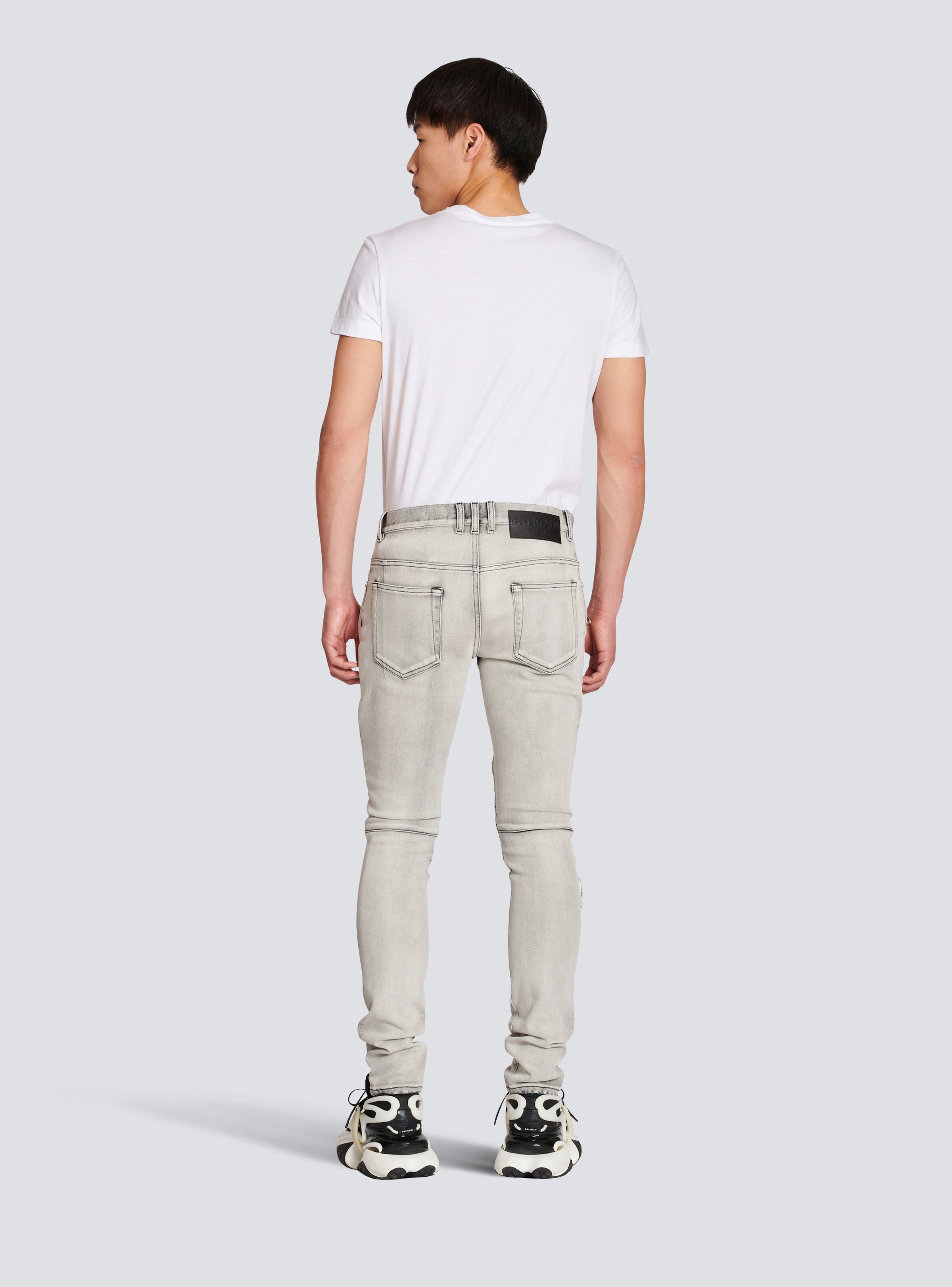 Faded faux leather slim jeans - 4