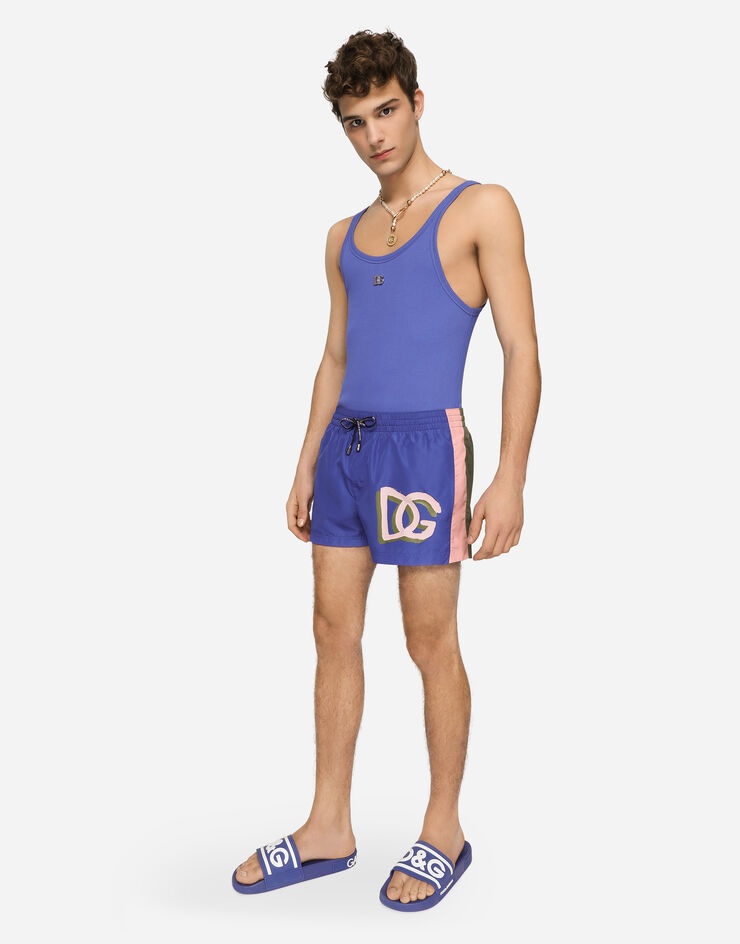 Short patchwork swim trunks with DG print - 3