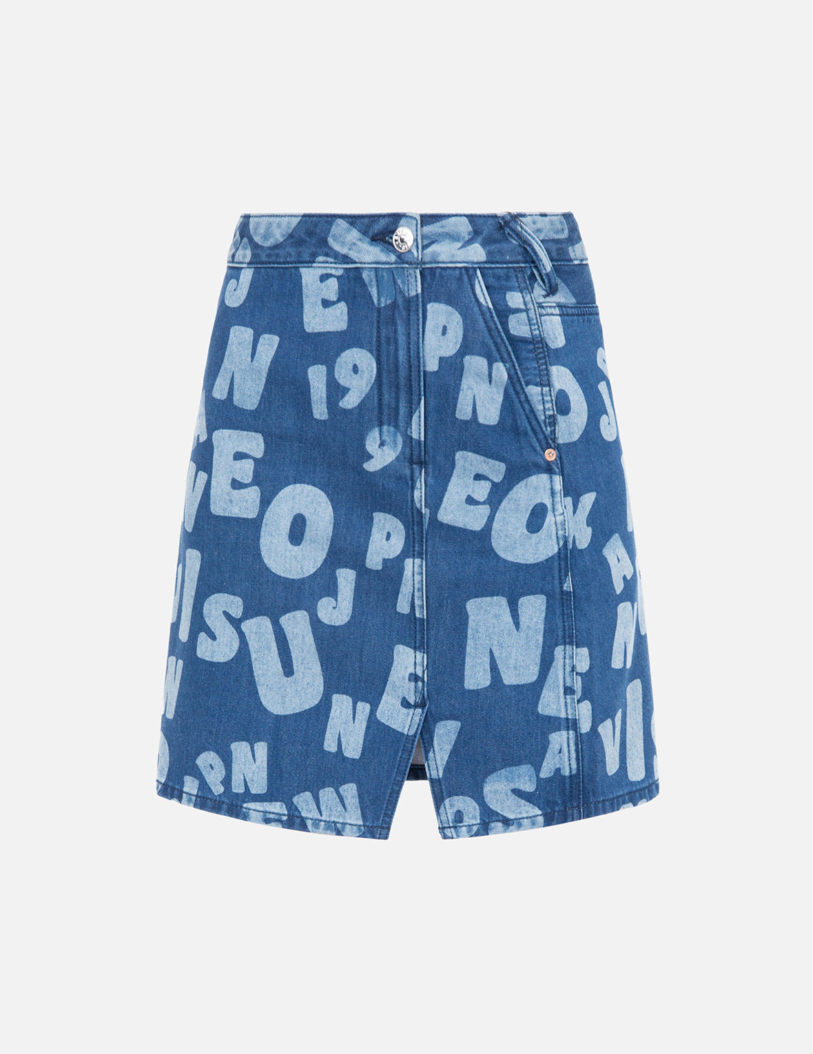 ALLOVER TEXT DISCHARGE PRINT DENIM SKIRT - 2