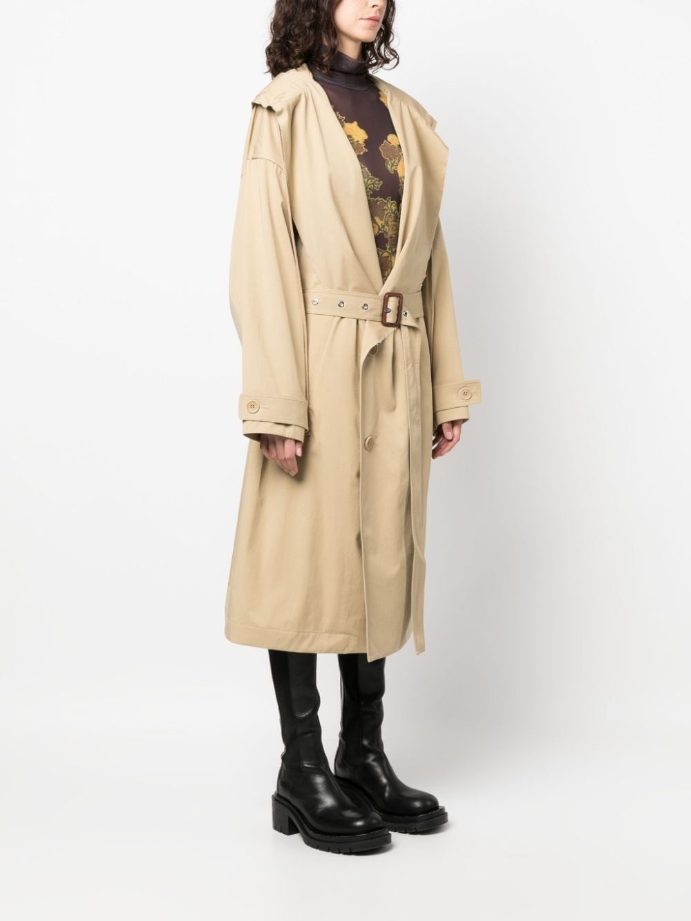 hooded double-breasted trench coat - 3