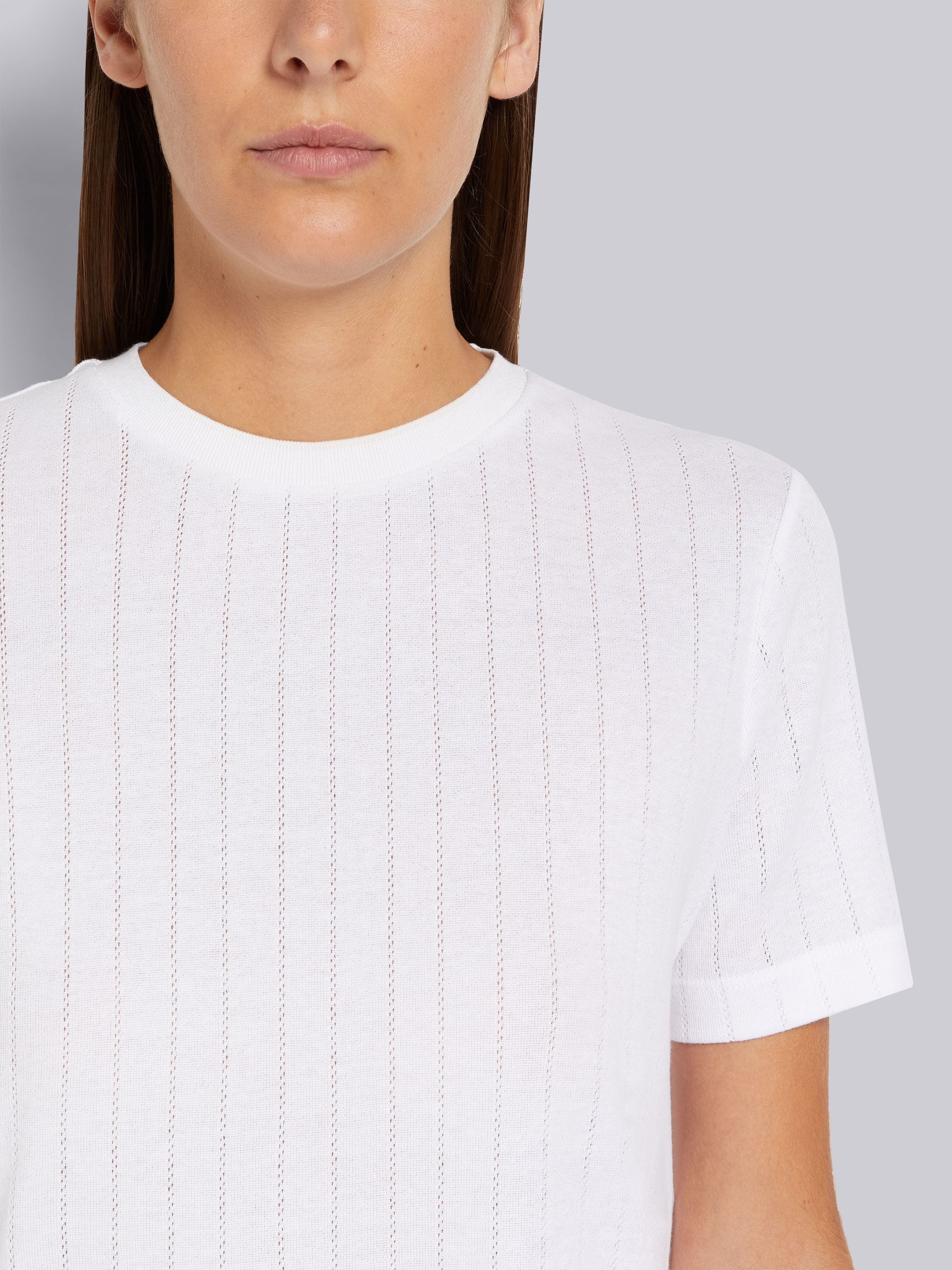 White Cotton Pointelle Rib Short Sleeve Tee - 5