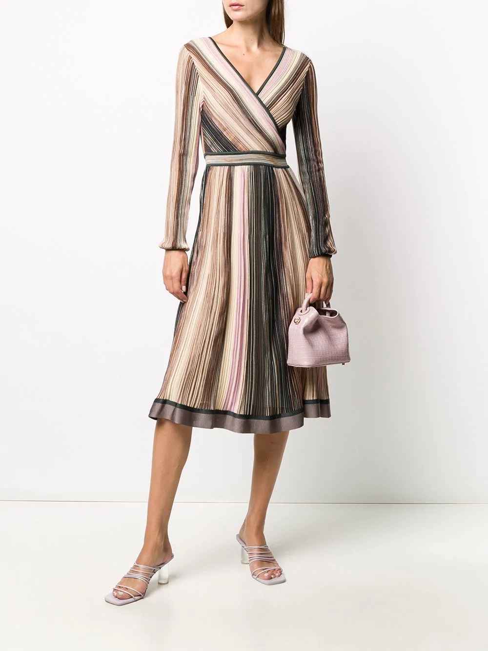 stripe wrap midi silk dress - 2