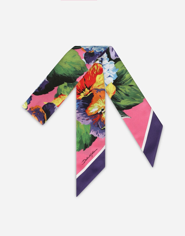 Hydrangea-print twill headscarf - 1