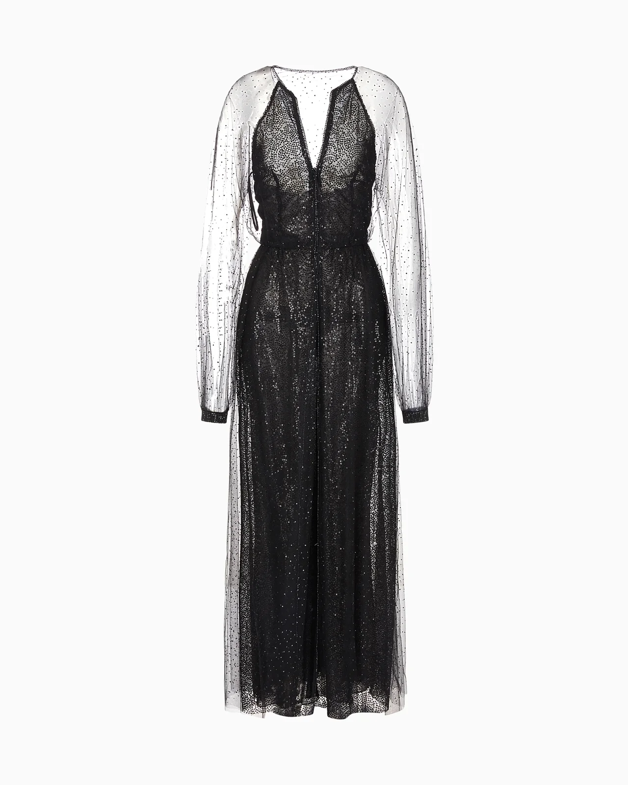 Silk and tulle long dress with all-over rhinestones - 1
