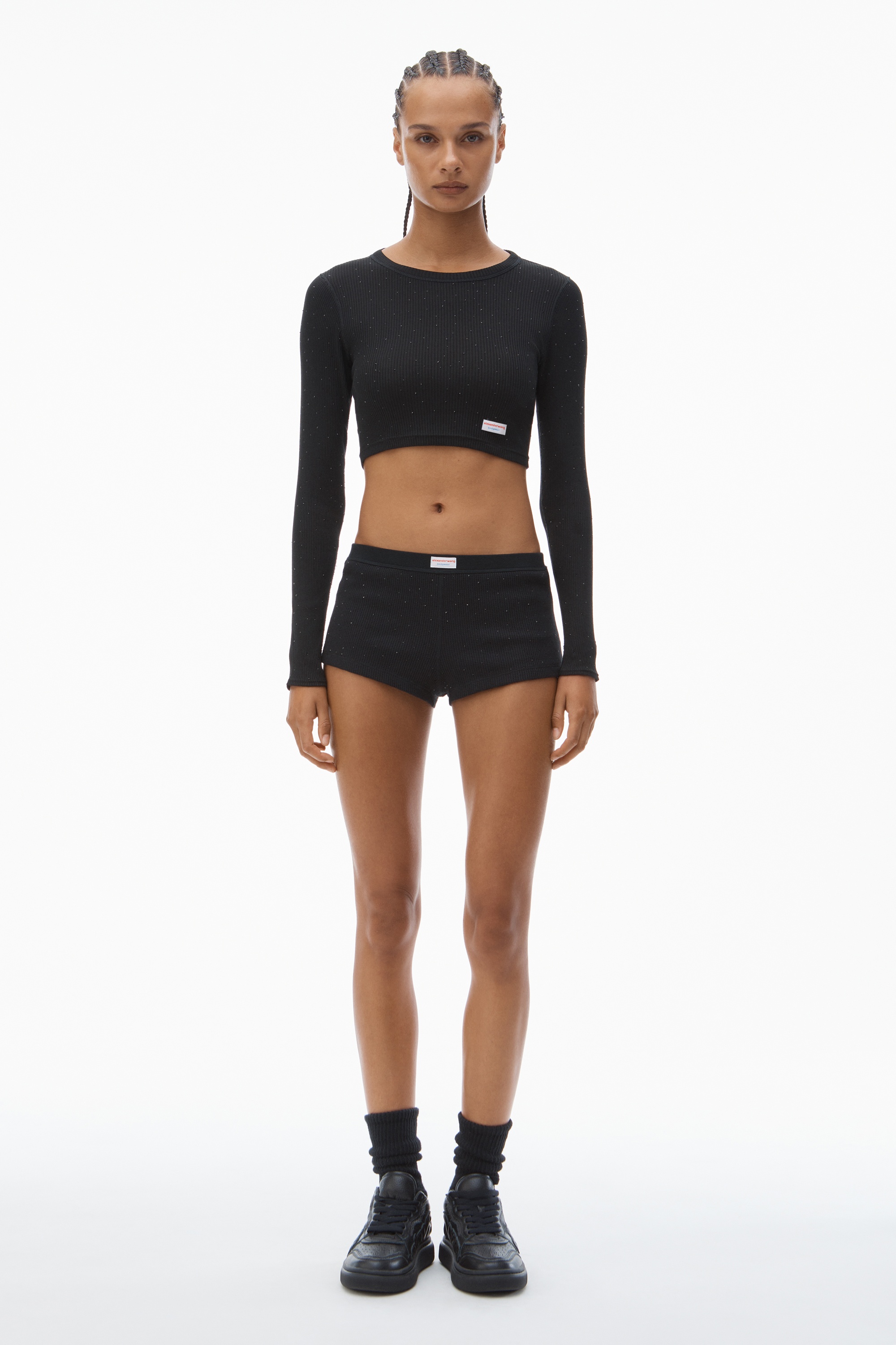Crystal Hotfix Cropped Long sleeve Tee - 5