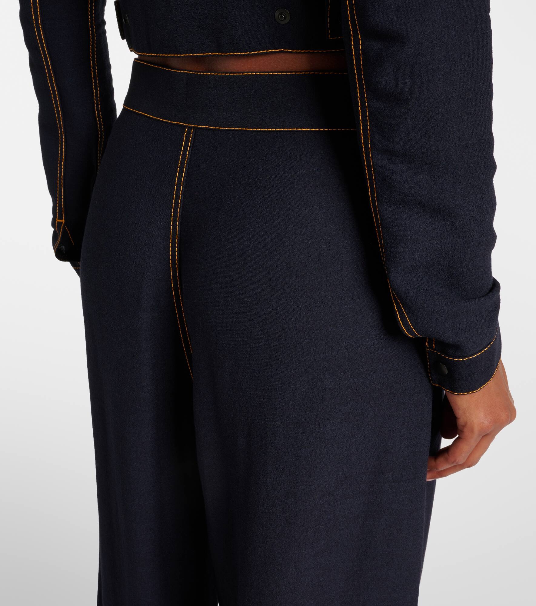 Tailored wool-blend georgette wide-leg pants - 5