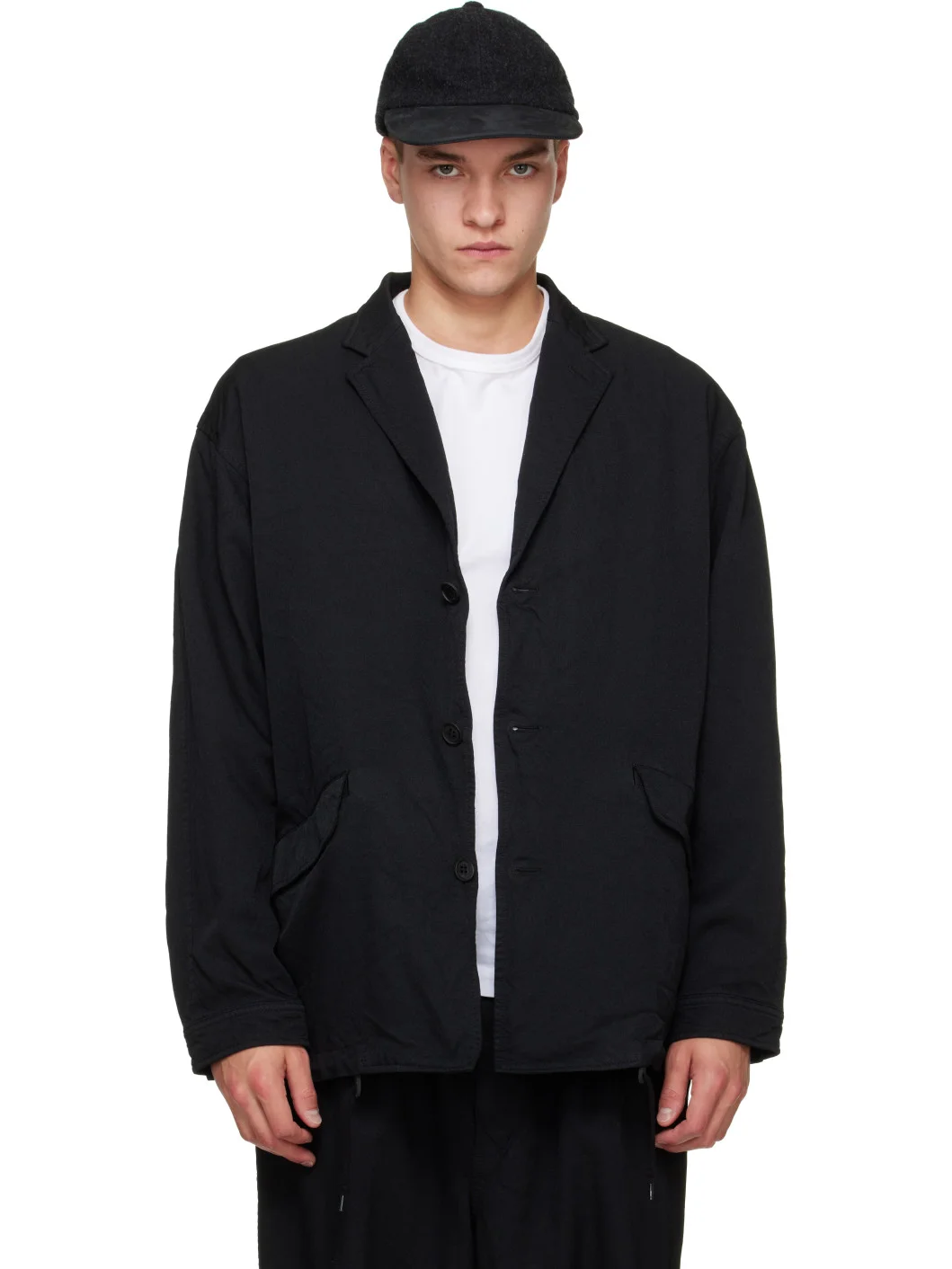 Black Polyester Serge Blazer - 1