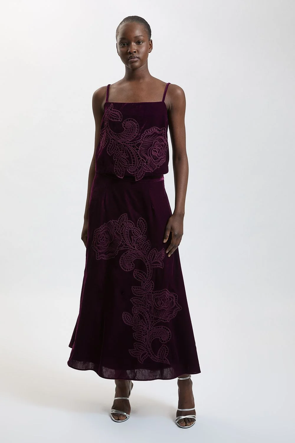 Velvet Cutwork Co Ord Midi Skirt - 1