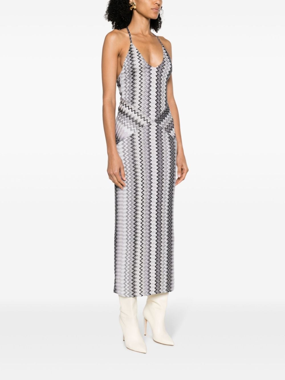 zigzag-pattern lurex midi dress - 3