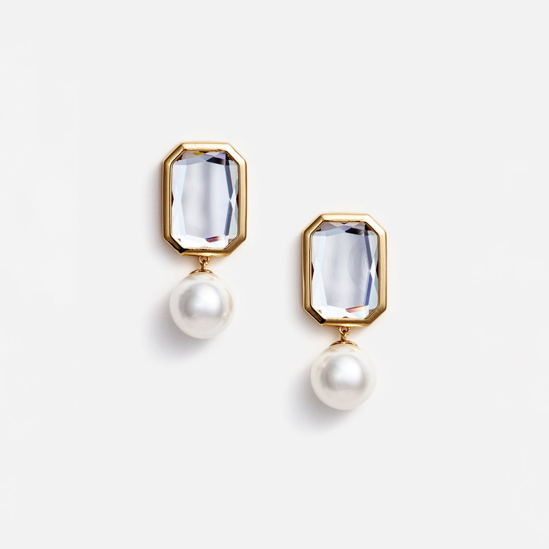 Crystal Pearl Tiered Earrings - 1