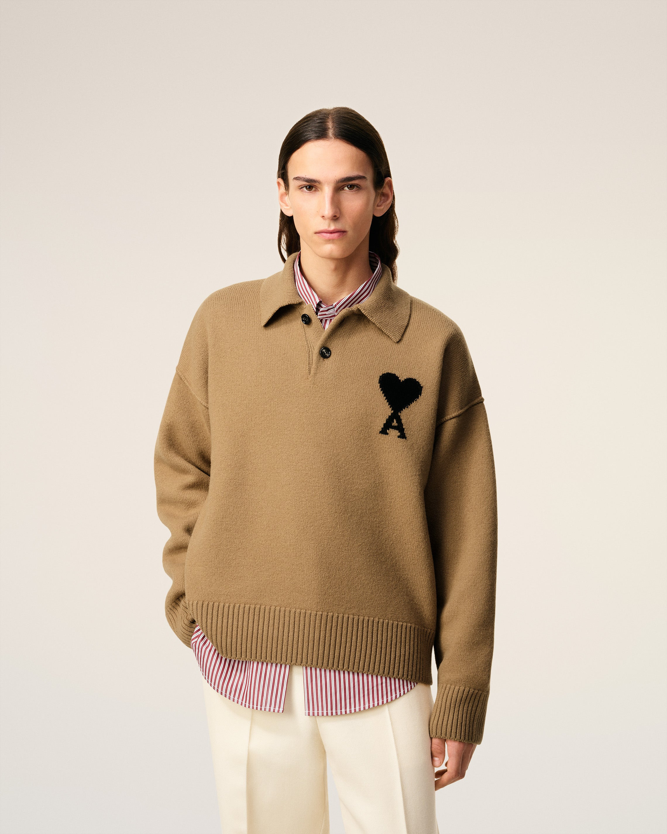 BROWN WOOL AMI DE COEUR POLO - 3