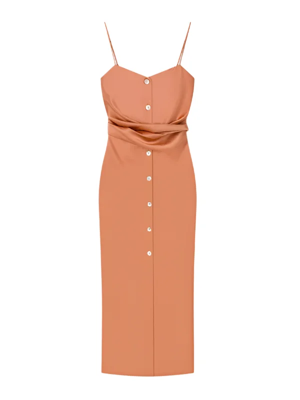 Sayan Draped Slip Dress in Apricot - 1