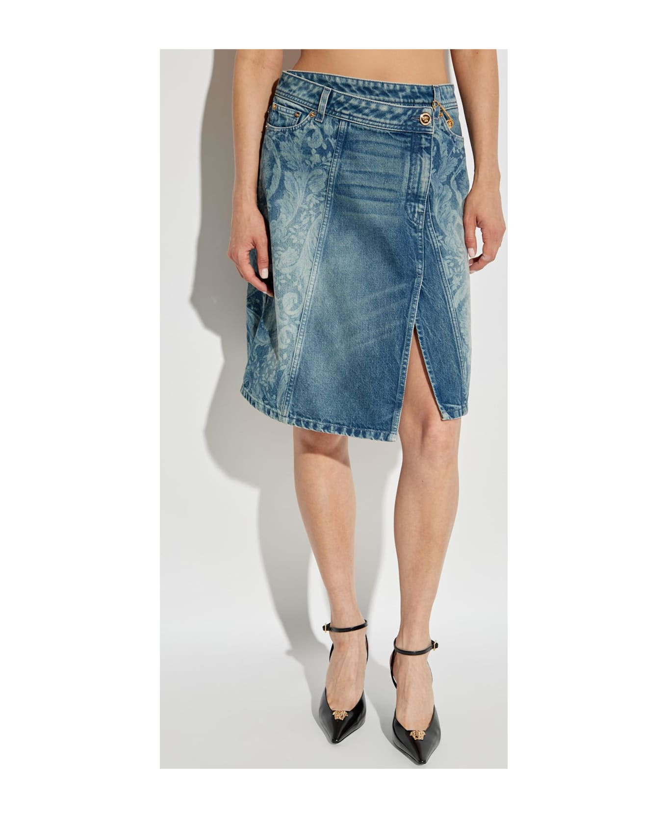 Versace Denim Skirt With Front Slit - 3