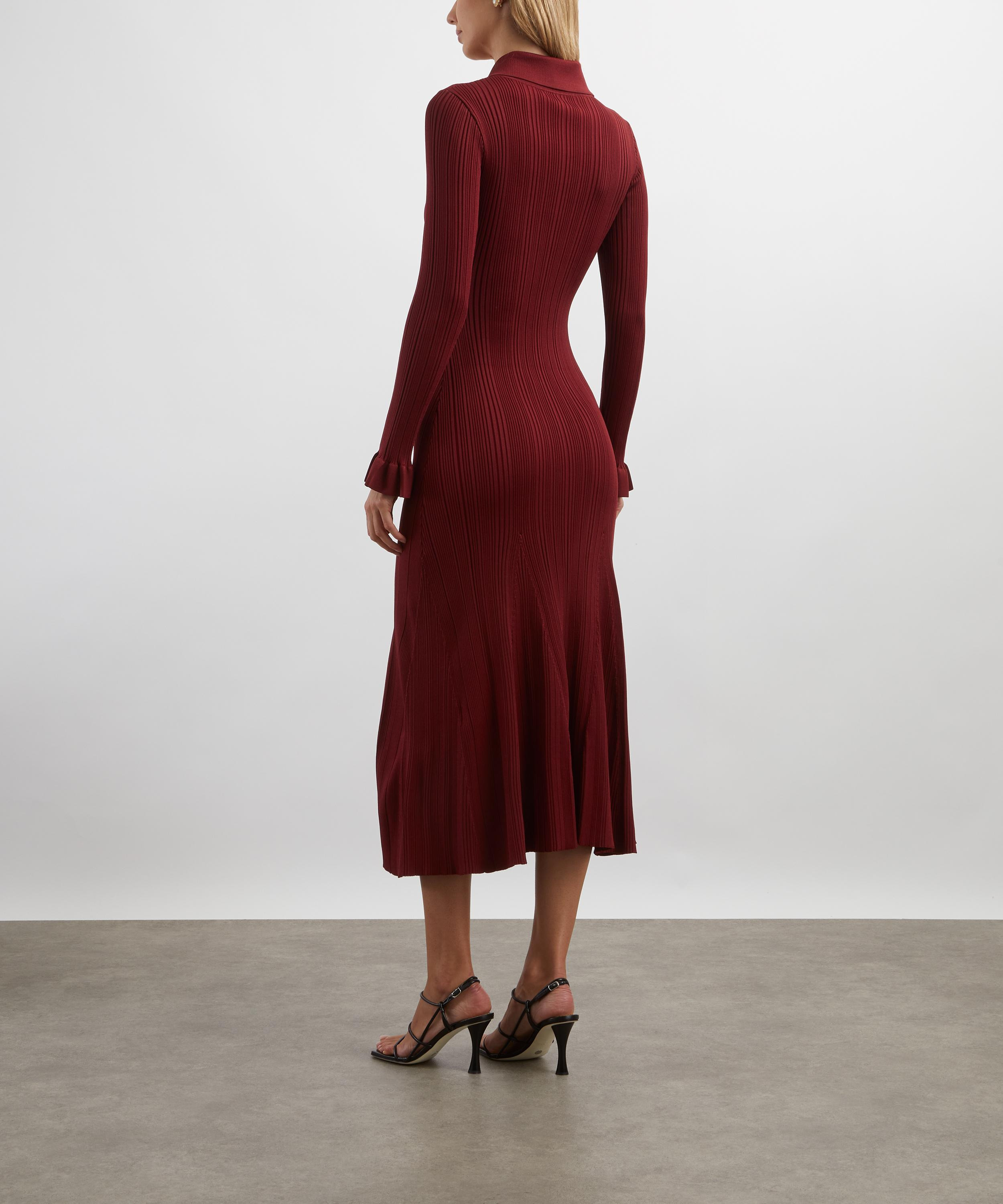 Burgundy Ribbed Knit Midi Dress - 4